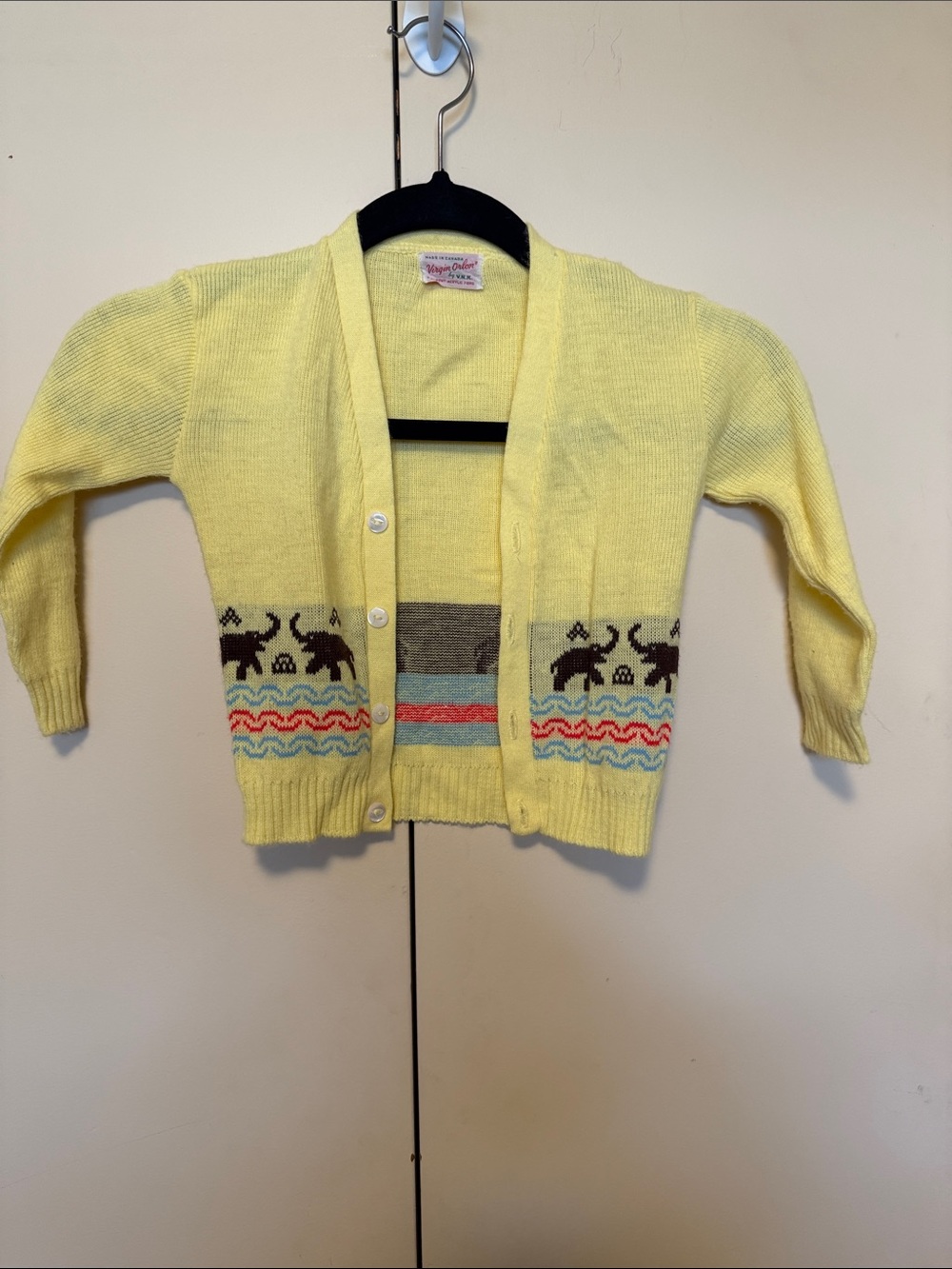 Vintage Yellow Kids Cardigan with Elephants